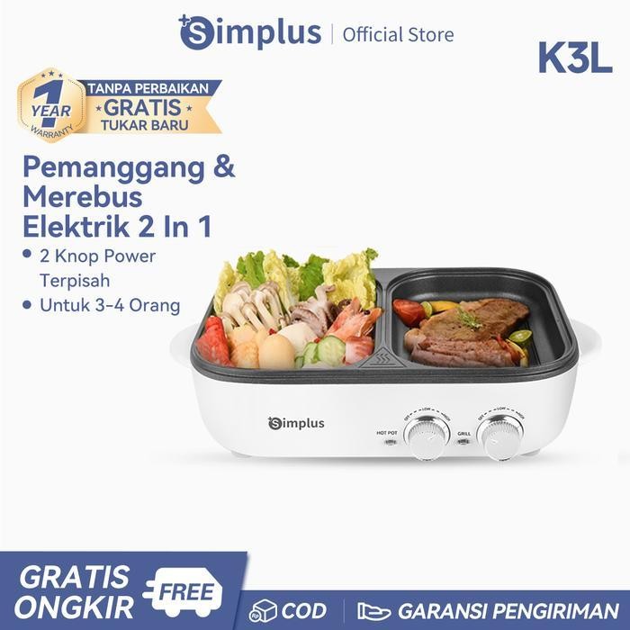 RS BONUS 2 SPATULAS ONLY TODAYSimplus Panci & Pemanggang Elektrik Multifungsi Wajan 2 dalam 1 BBQ gr