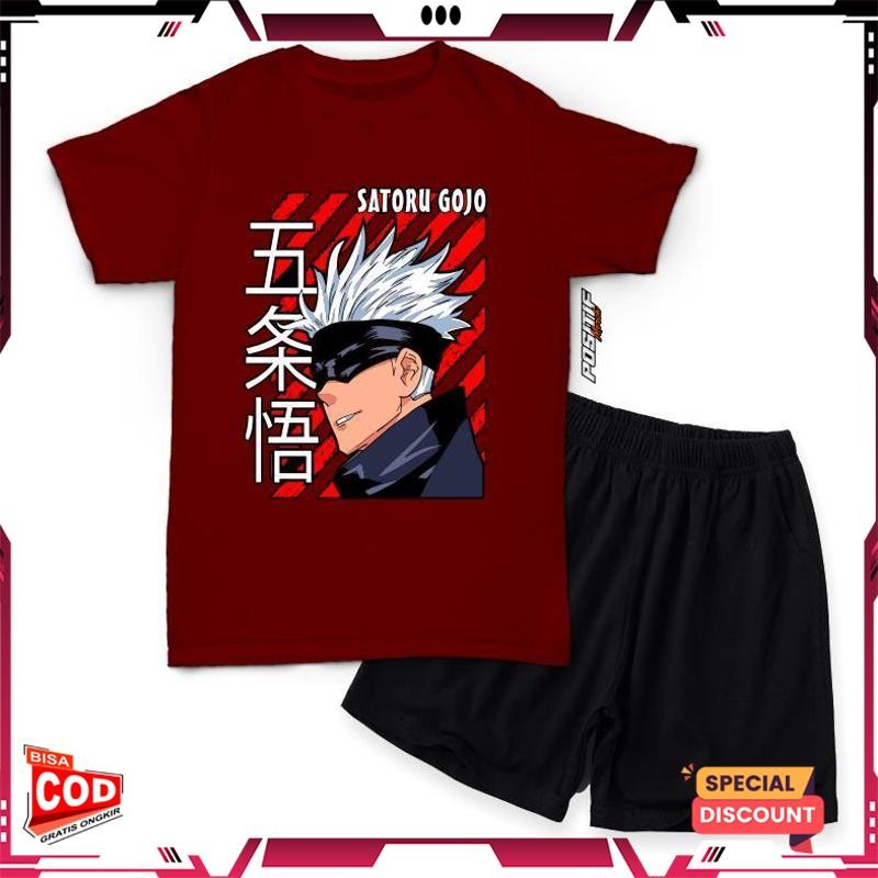 Baju Kaos Anak Setelan Anime Satoru Gojo Laki Perempuan Viral Kekinian Terbaru 2025 BJ-09