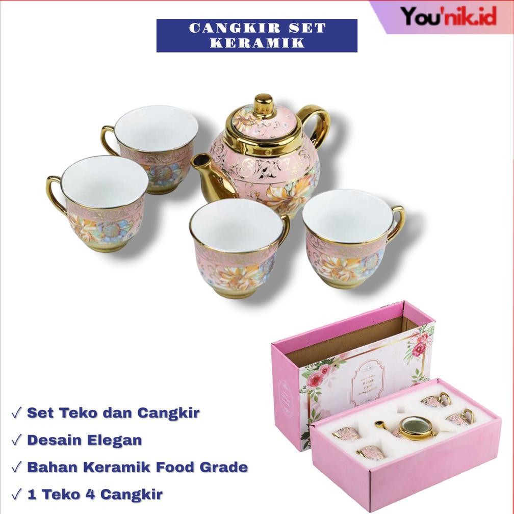 Younik - Hampers Kado Cangkir Teko Keramik Set 4 in 1