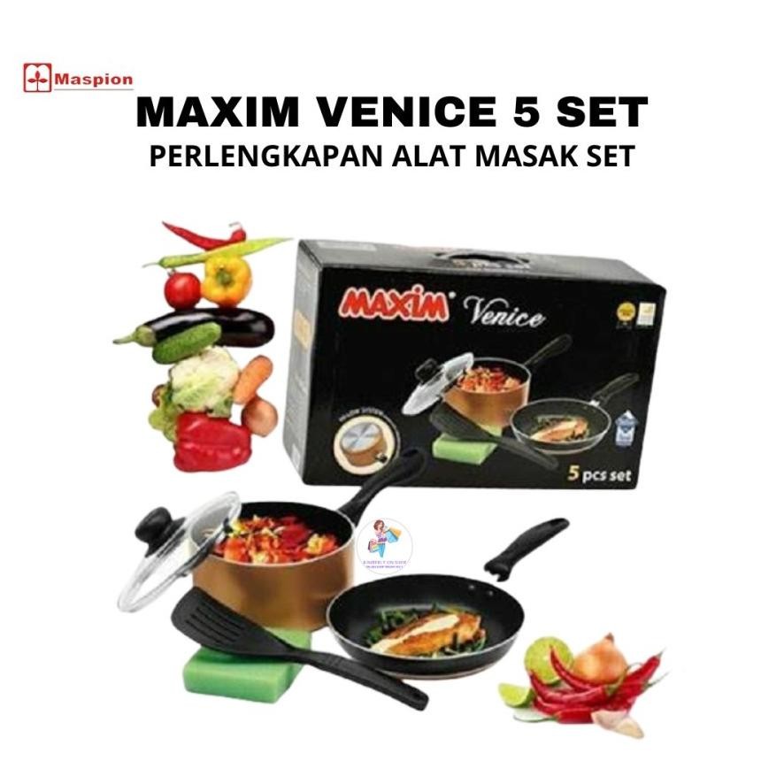 MAXIM Venice SET 5 (Panci + Tutup Kaca + Wajan + Spatula + Sponge)