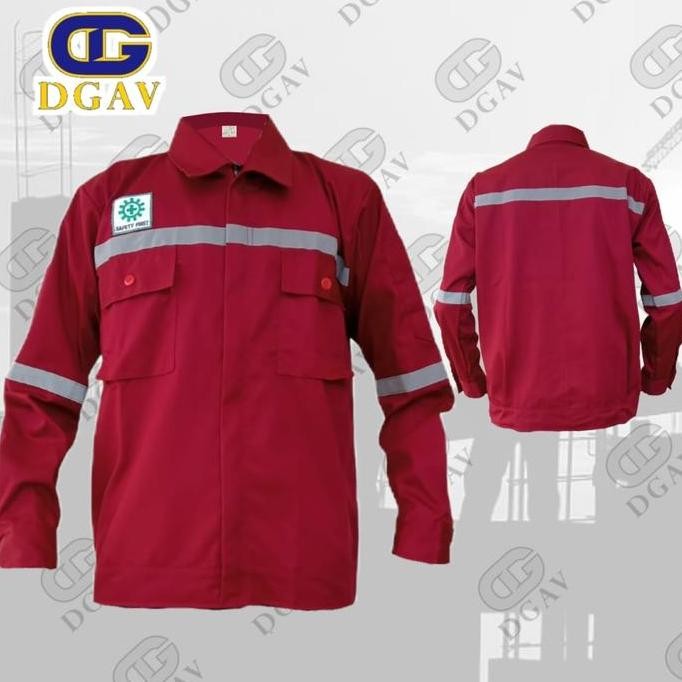 Wearpack Safety Atasan, Baju Kerja Merah Maroon Polos Co