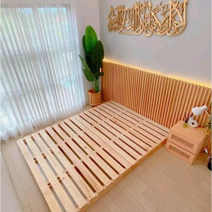 SL Dipan Kasur Minimalis Elegan Kayu Solid Berkualitas, Ukuran 200 x 140 x 8 cm Estetik