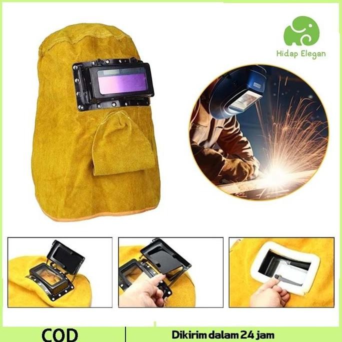 Leather Welding Mask Topeng Las Listrik Otomatis Pelindung Kepala Helm Pelindung Las Wajah Kap Las W