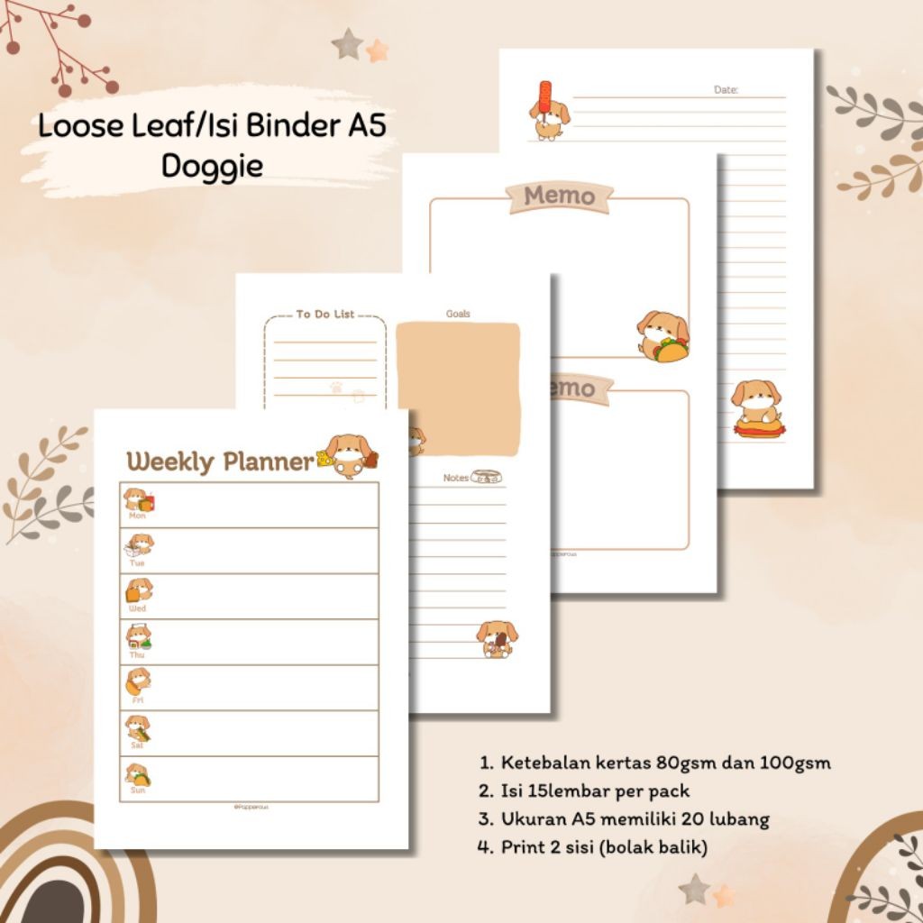 

Isi Binder/Loose Leaf/Kertas Binder A5 - Doggie