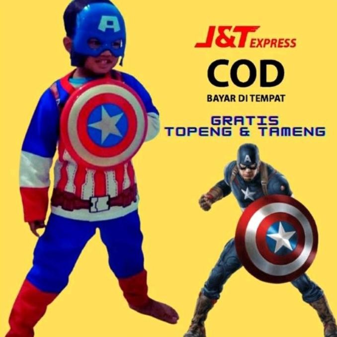 Baju Kostum Anak Kapten Amerika / Baju Anak Capten America / Kaos Anak