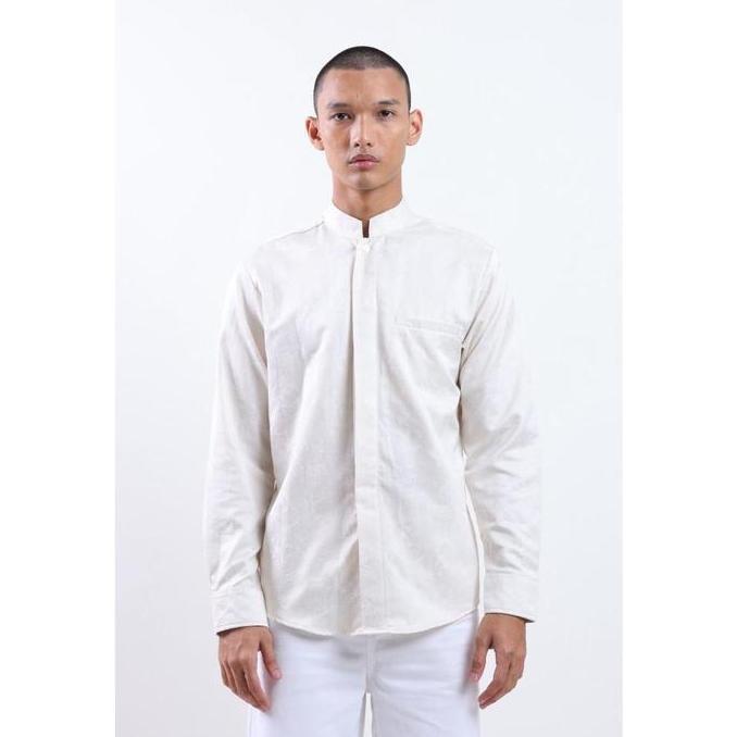 Oemah Etnik White Baku Jacquard Shirt Men
