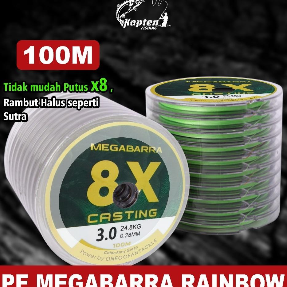 Kaptenfishing Pancing 100Meter Senar Megabarra Japan Pe Nilon 8X 100M 8 Helai Benang Pe