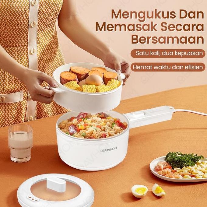 Bravhom Panci listrik cooking pot multifungsi berdaya dua kecepatan yang dapat disesuaikan dengan la