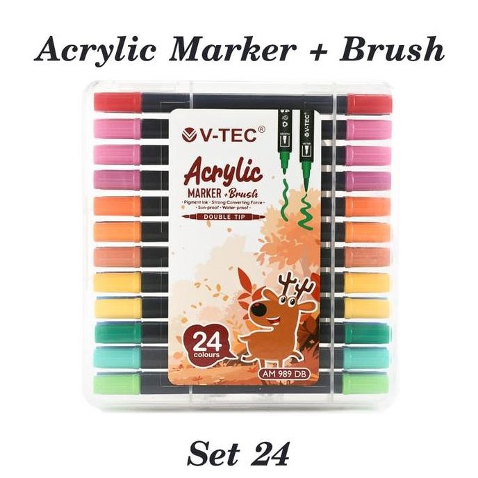 

V-Tec Acrylic Marker + Brush Set 24 Warna Akrilik Marker