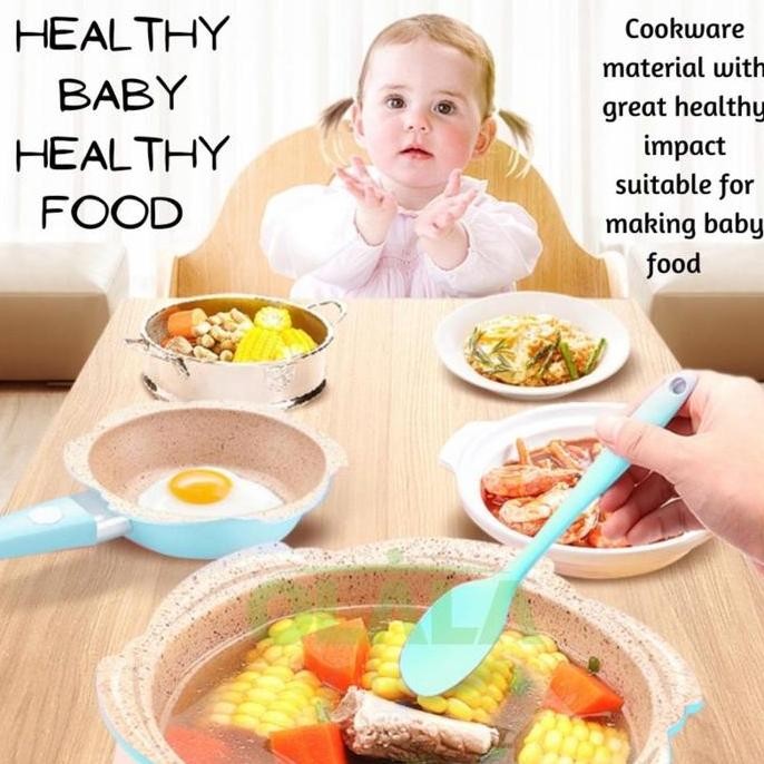 PANCI SET MARBLE 4IN1, PANCI MPASI BAHAN GRANIT STEAMER WAJAN 16CM PAN ANTI LENGKET SERBAGUNA KITCHE