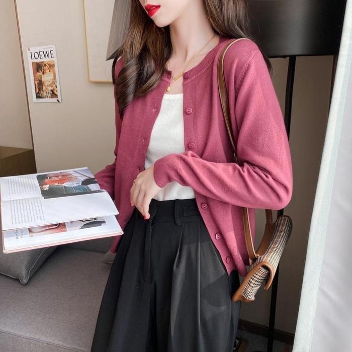 FSF Kardigan rajutan tipis warna polos ramping lengan panjang serbaguna baru Knitwear Wanita Atasan 