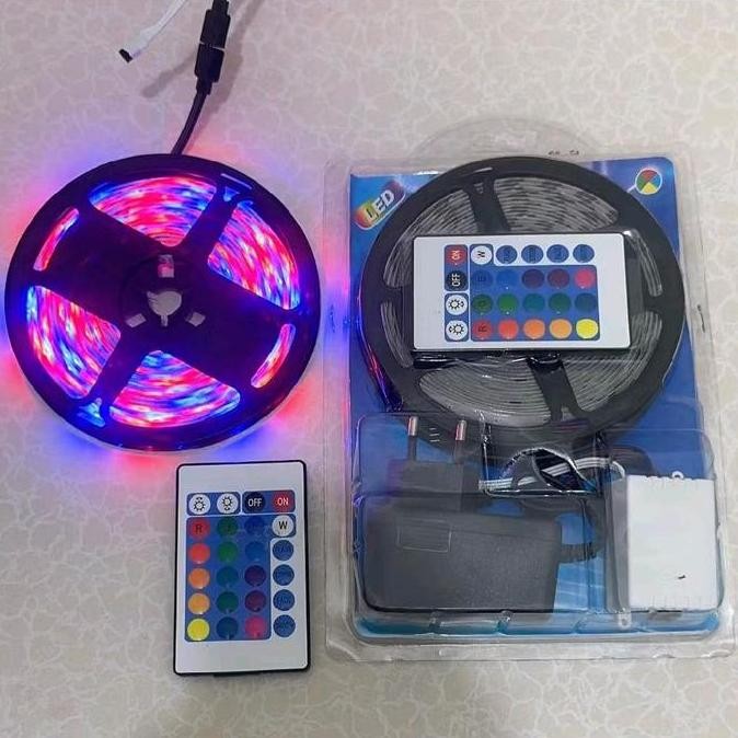 Lampu Led Strip Rgb Warna Warni Komplit Set Adaptor Remote / Lampu Strip Led Rgb 10 Meter Lengkap Ad