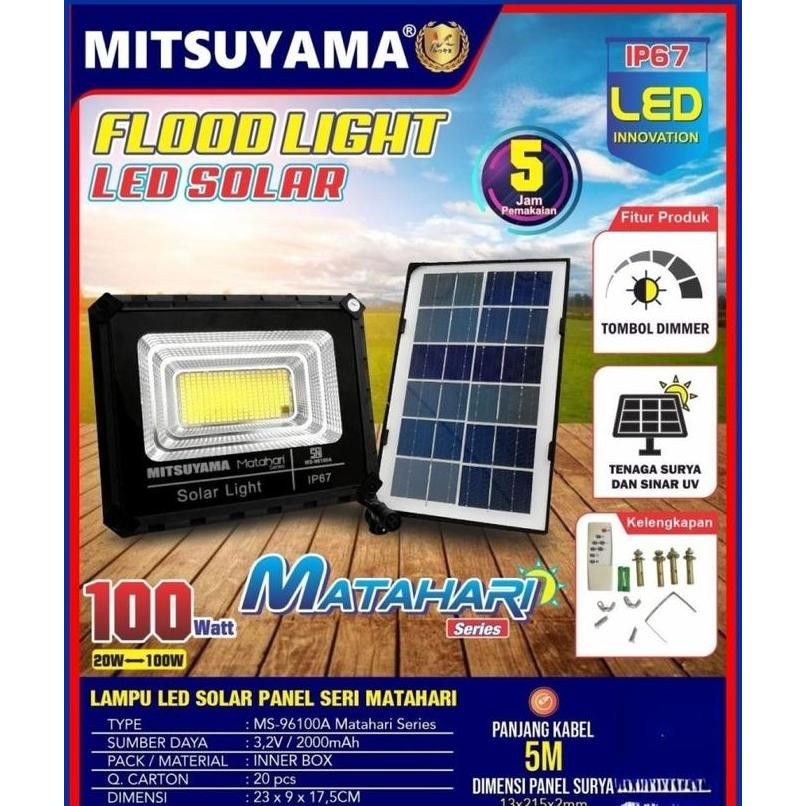 Ms-96100A Lampu Sorot Solar Panel 100 Watt Mitsuyama + Remote New Stok