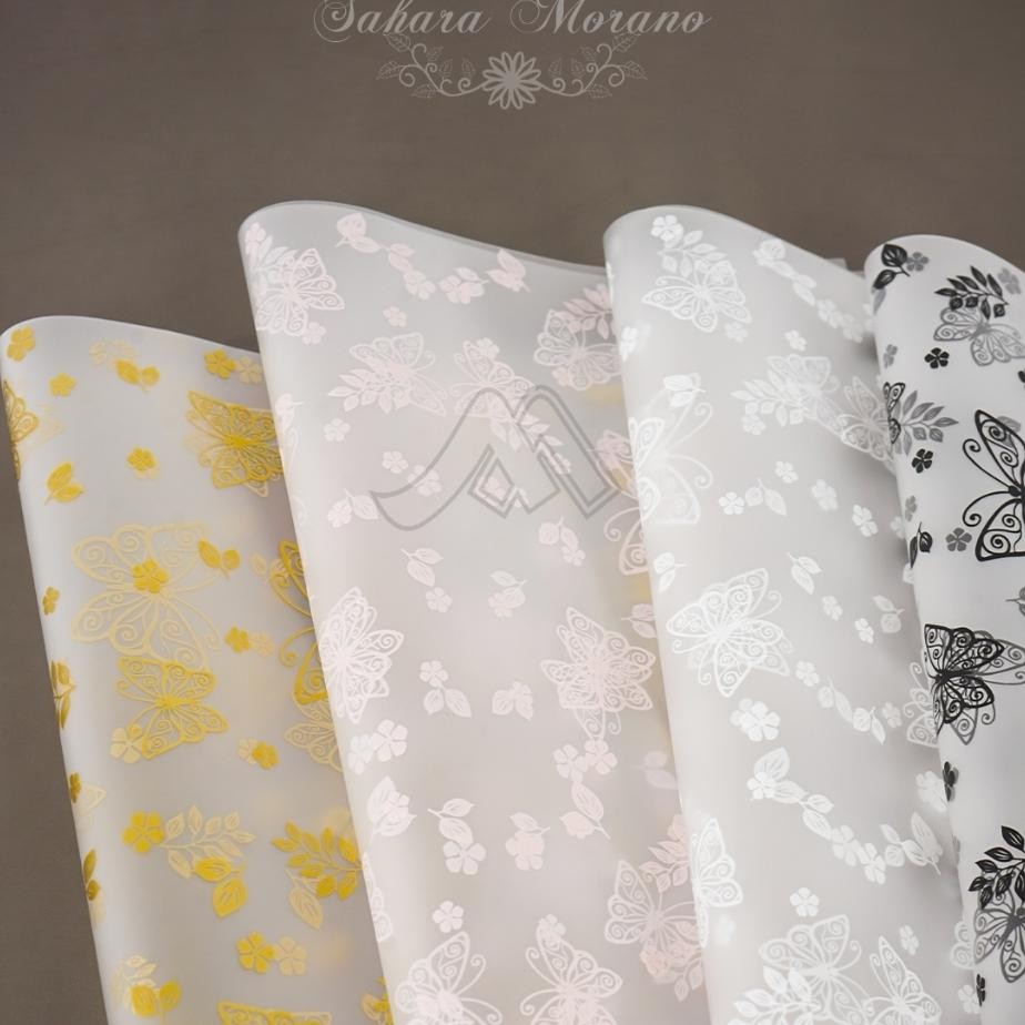 

20 Pcs Flower Wrapping Kertas Bunga Motif Kupukupu Transparant Cellophane R Untuk Buket Buet Bunga