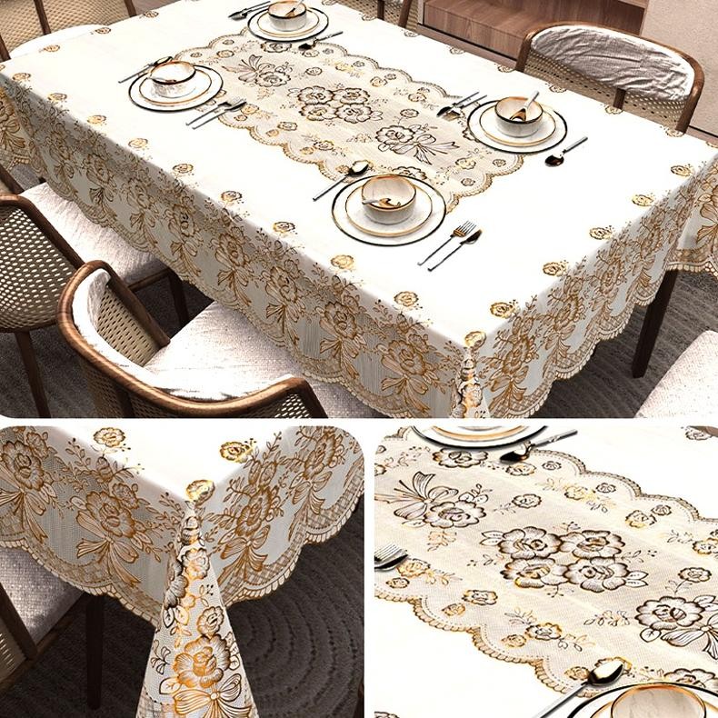 YS Taplak Meja Tamu Makan Ruang Mewah Ukuran 140x90cm Persegi Panjang Elagant Gold GROSIR MURAH Silv