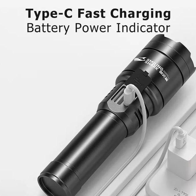Senter Led Smiling Shark Sd-5220 M80 - Zoom Dan Powerbank - Type C New Stok