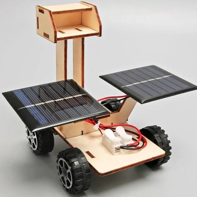 1Set Mobil Tenaga Surya Kayu Mobil Panel Surya Mainan Edukasi Diy Robot Car Solar Mobil Surya