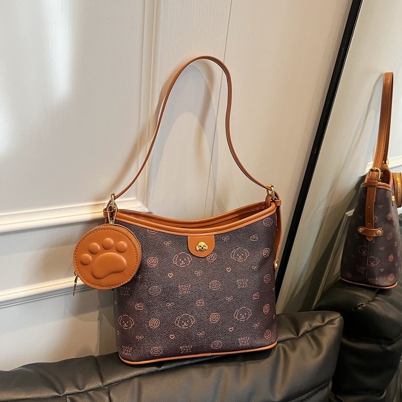 Y2.Morgan Tas Tote Anak Anjing Wanita Baru Retro Serbaguna Satu Bahu Tas Kurir Komuter Tekstur Berku