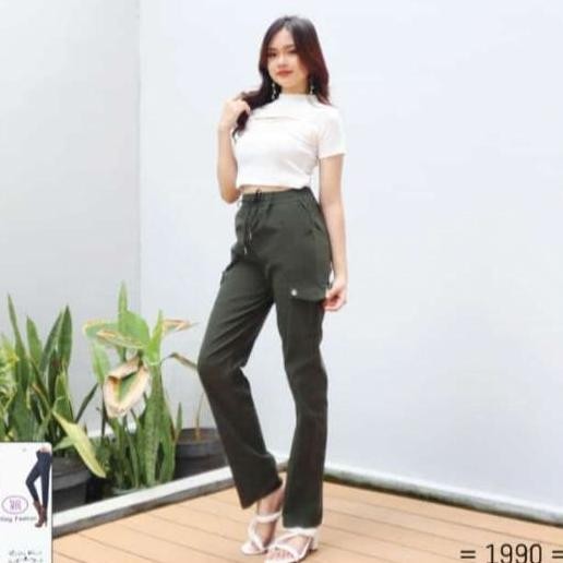 Celana Cargo Wanita Jumbo Bahan Stretch / Celana Panjang Wanita Cargo