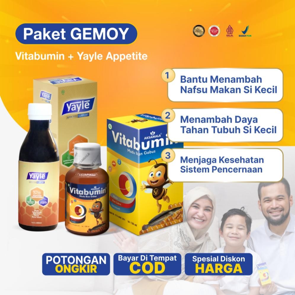 

(Terbaru) Paket Gemoy Vitabumin dan Yayle Appetite Madu Nafsu Makan Gemuk Anak Original BPOM (Terlaris)
