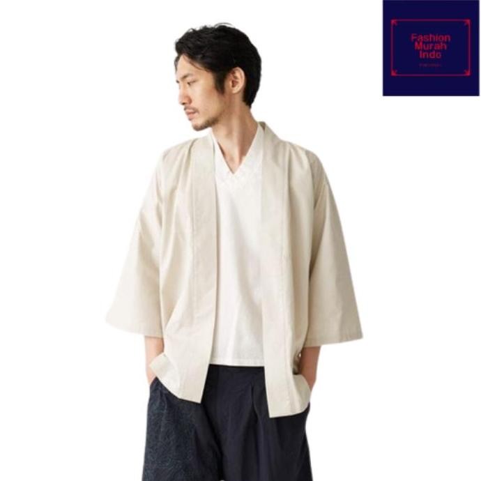 Kimono jepang pria wanita putih tulang polos outer m l xl xxl 2l 2xl