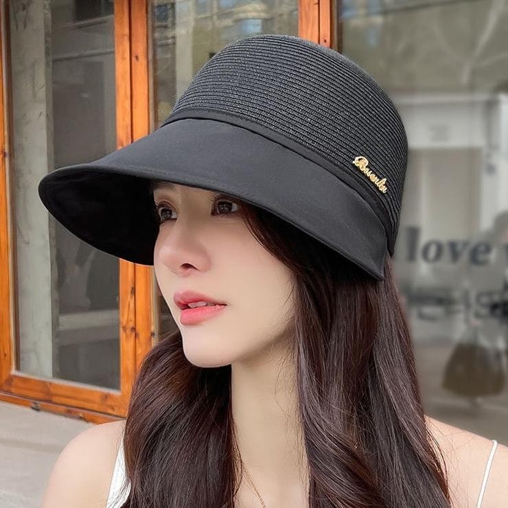 Topi Pantai Wanita Dapat Disesuaikan Topi Wanita Buet Kepang Topi Jerami Putih Topi Cewek Topi Anti 