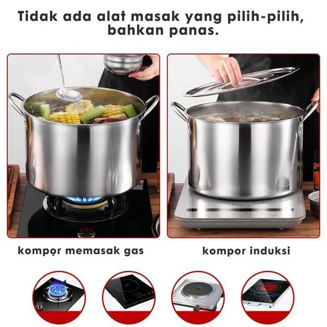 Set panci dan wajan stainless steel empat potong panci dan wajan kukusan berkapasitas besar panci da