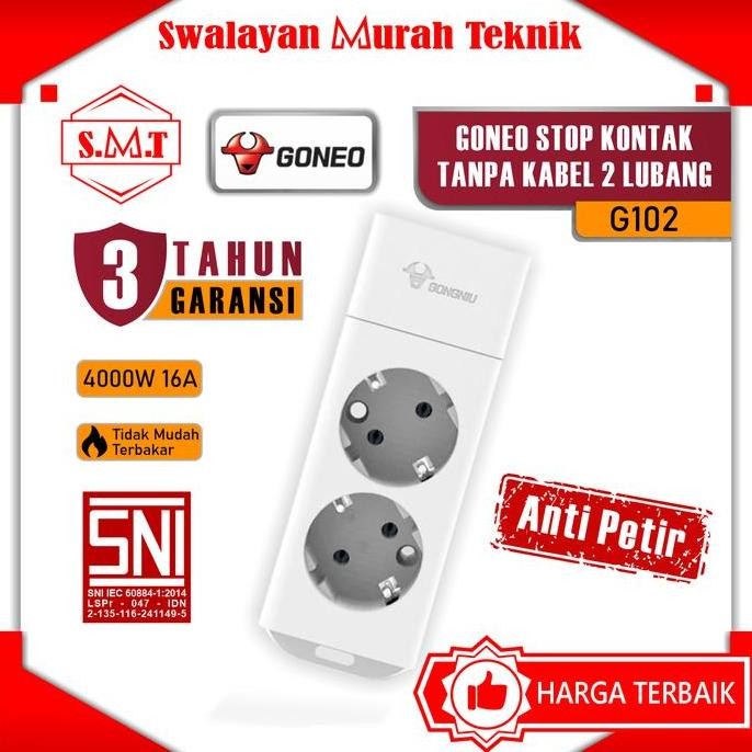 @#@#@#] GONGNIU G102 Stop Kontak 2 Lubang GONEO Saklar Tanpa Kabel Anti Petir