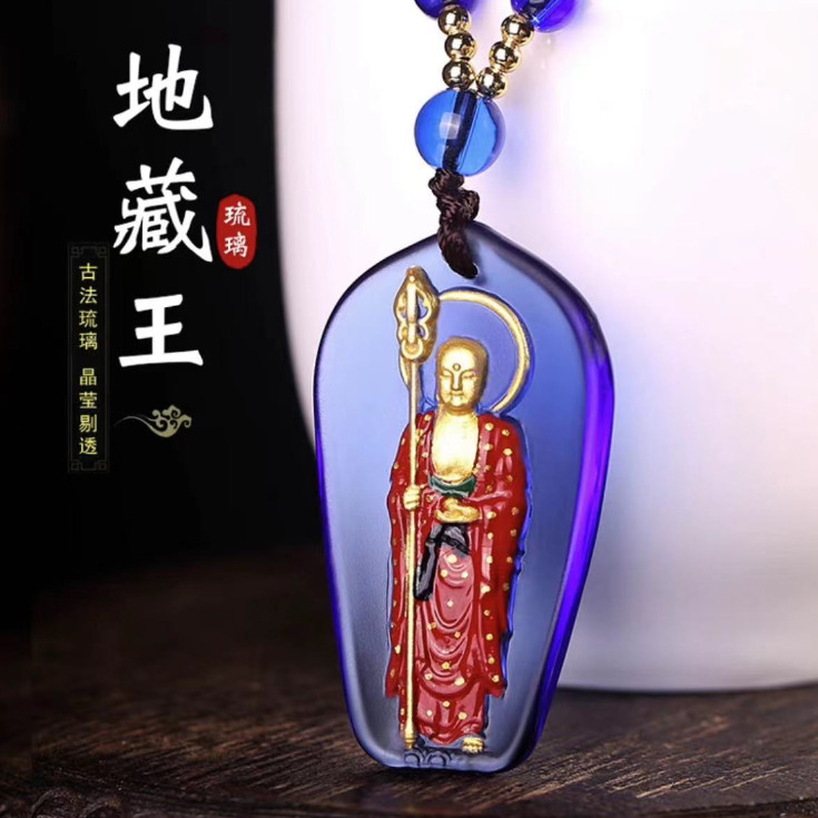 Liontin Bodhisattva Ksitigarbha Gunung Jiuhua Liontin Kaca Liontin Bodhisattva Ksitigarbha