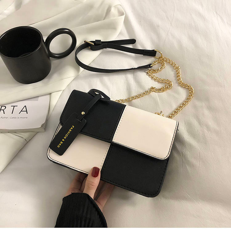 【TasBagus】【COD】Tas Bahu Kecil Gaya Korea, Tas Serbaguna Dengan Sambungan Hitam Dan Putih, Tas Tangan