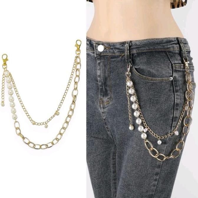 DS16 >> Miriam Beads Chain Pants Rantai Celana Mutiara Belt Chain Rantai Dompet Gantungan Celana Jea