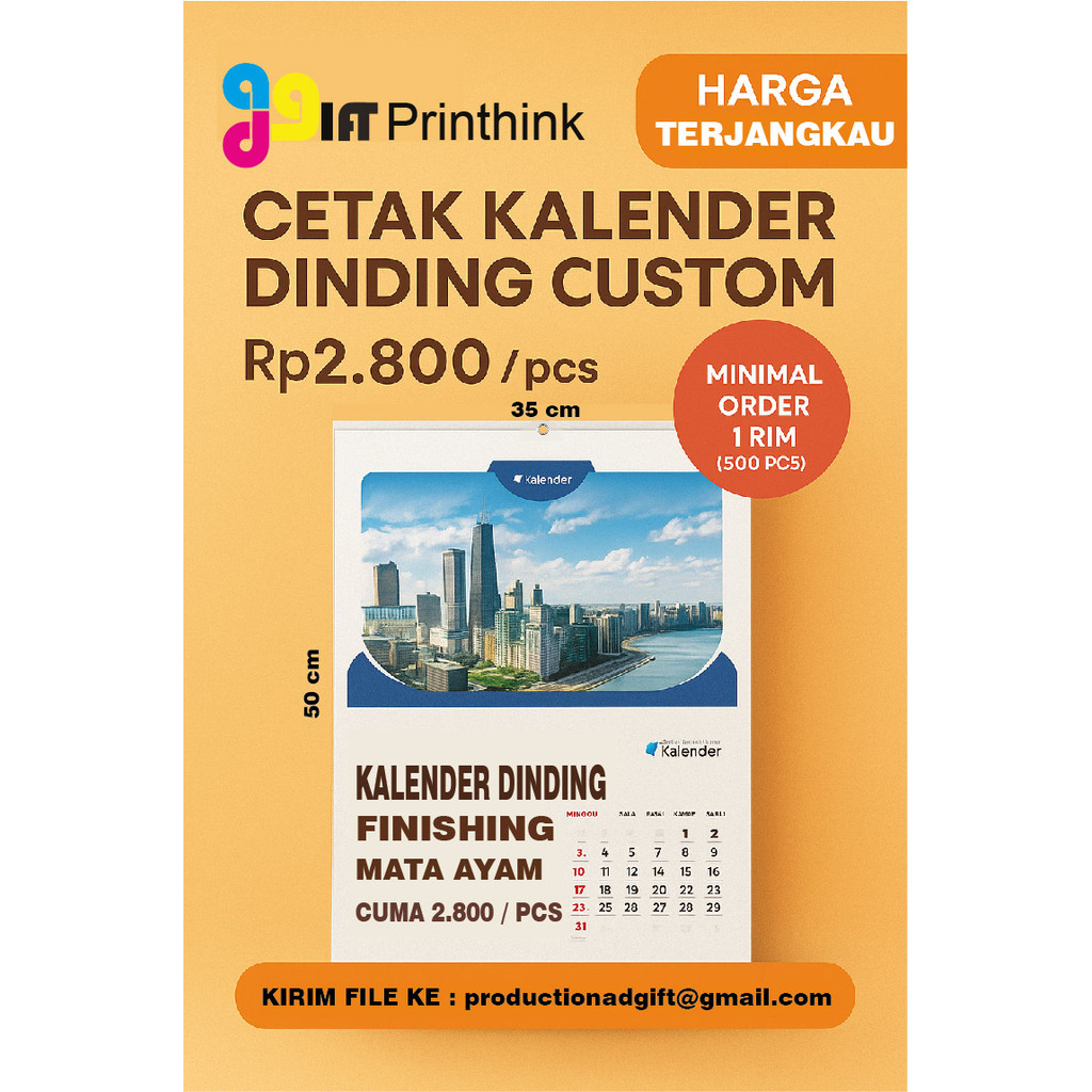 

Cetak Kalender Dinding Ukuran 50 x 35 Cm, kertas Art Paper 150, Minimal Order 1 Rim, TERMURAH