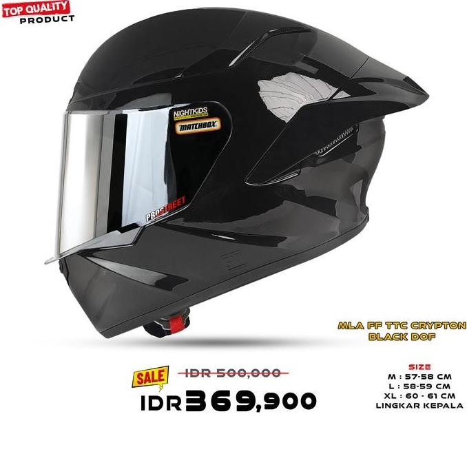 // Helm MLA TTC Crypton Hitam Dof Kaca Silver| Helm Full Face Paket Ganteng SNI //