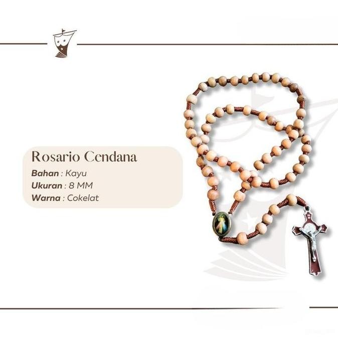 Kalung Rosario Katolik Kayu Cendana 8 Mm Kayu Tali Salib Souvenir Rohani Pria Wanita