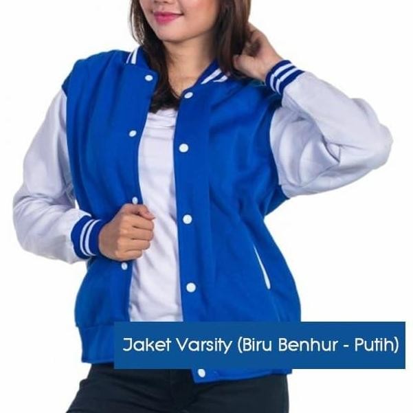 Jaket Baseball Varsity Biru Benhur Putih Biru Putih