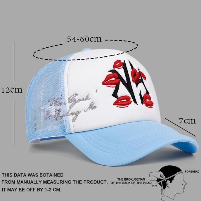 DF140 - Topi baseball NY Bibir merah Embroidery Original topi truckerHat Cap Casual Distro Fashion P