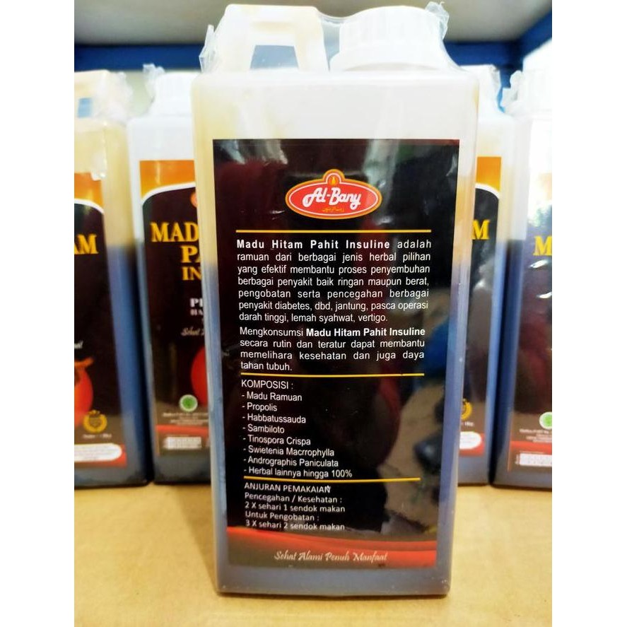 

Paket 5 Btl Super Madu Hitam Pahit Al-Bany Insulin Plus Propolis @1Kg