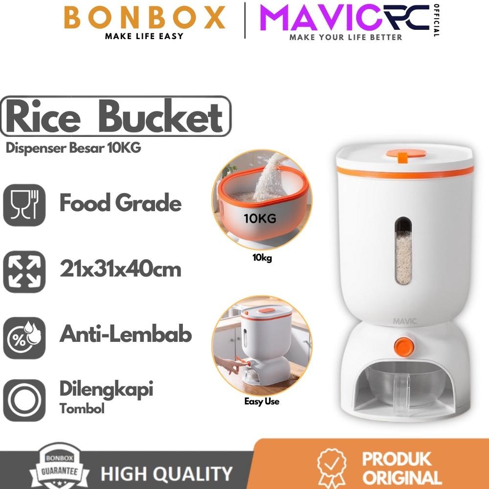 BONBOX BKE701 Dispenser Beras Rice Box Kapasitas 10KG Tempat Penyimpanan Kotak Beras Transparan Otom