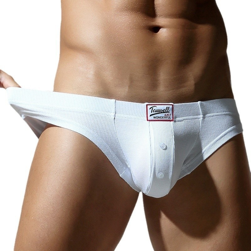 Men's Briefs Low Waist U Convex Large Pouch Fake Button Hip Lift Underwear Comfortable Ribbed Cotton
