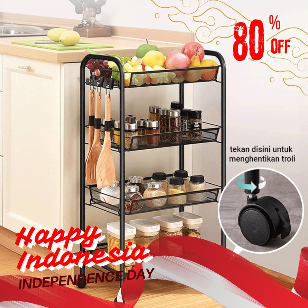 [50% OFF] Mehaa Rak penyimpanan troli besi empat susun Rak Troli Susun Rak Roda Rak Lantai Beroda