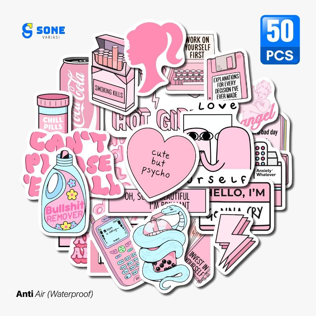 

Bisa COD Stiker Aesthetic PINK Vinyl Waterproof Anti Air untuk Freebies Sticker Buku Journal Casing Phone QLE-80