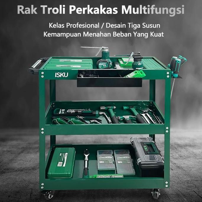 Isku Troli Bengkel 3 Susun Trolley Trolly Besi Rak Tools Meja Bengkel