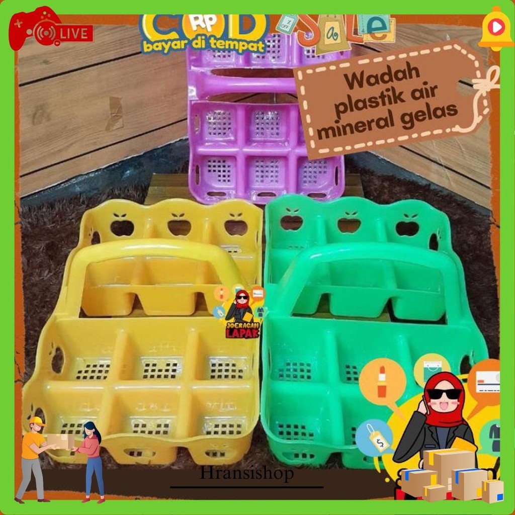 Rak Tempat Gelas Aqua Isi 10 / 12 / 16 Slot Skat Lubang Bahan Plastik Keranjang Mineral Bisa Cod