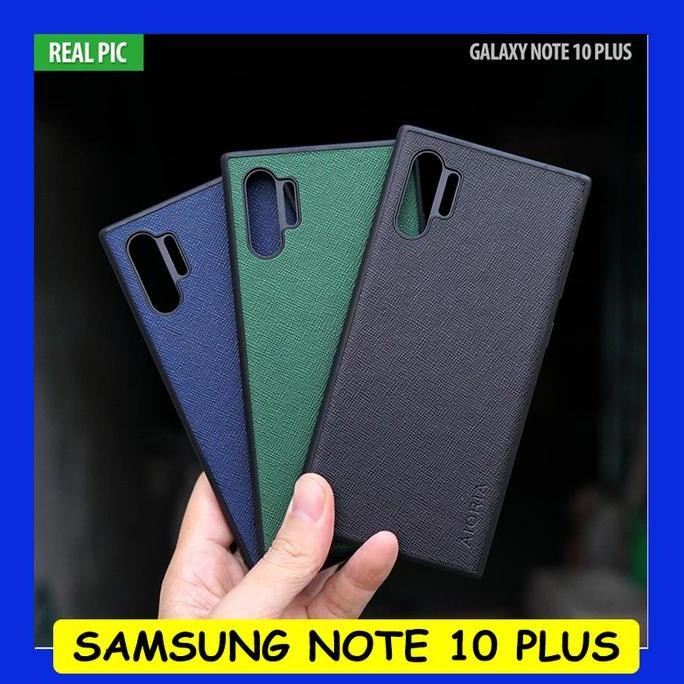 DS65 >> Samsung Galaxy Note 10 Plus - Leather Canvas Texture Hybrid Case Cover