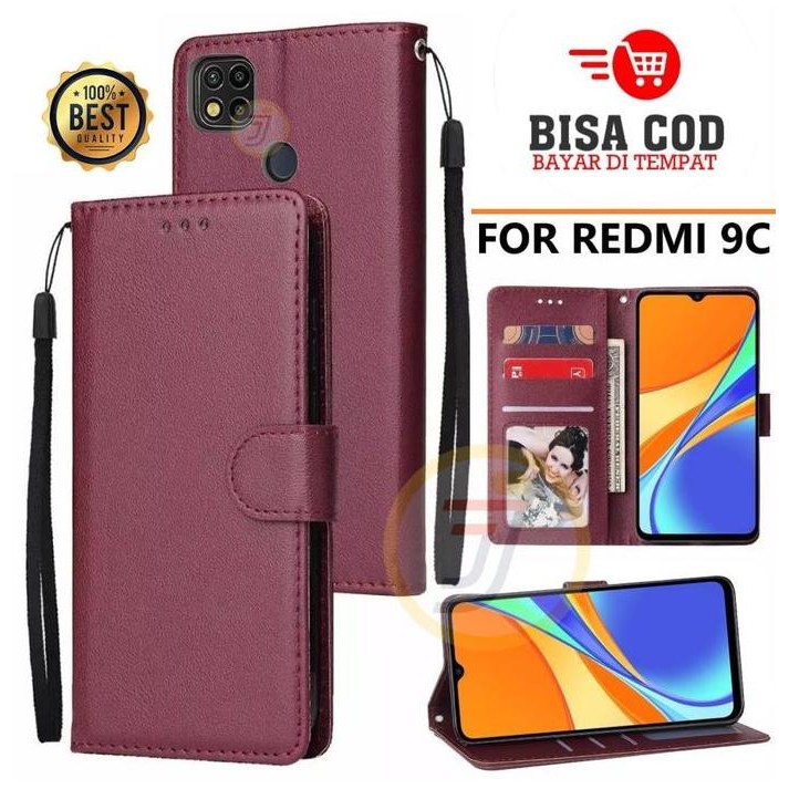 DF192 }} Flip Case Untuk Xiaomi Redmi 9C Flip Case Kulit - Casing Dompet Case Wallet Leather Flip Ca