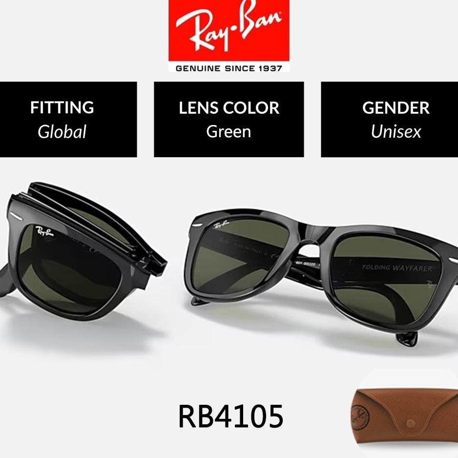 Kacamata Hitam Rayban Wayfarer Folding Classic Rb4105 Bla Green Lensa Kaca Unisex Sunglasses