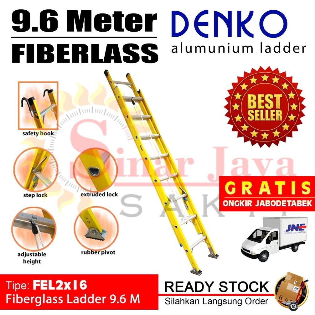 Tangga Lipat Fiberglass 9.6 Meter Denko FEL2x16 | Tangga Fiberglass Anti Listrik Model Sorong | Tang