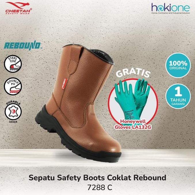 Sepatu Safety Cheetah Boots Coklat Rebound 7288C Safety Shoes Cheetah High Pria