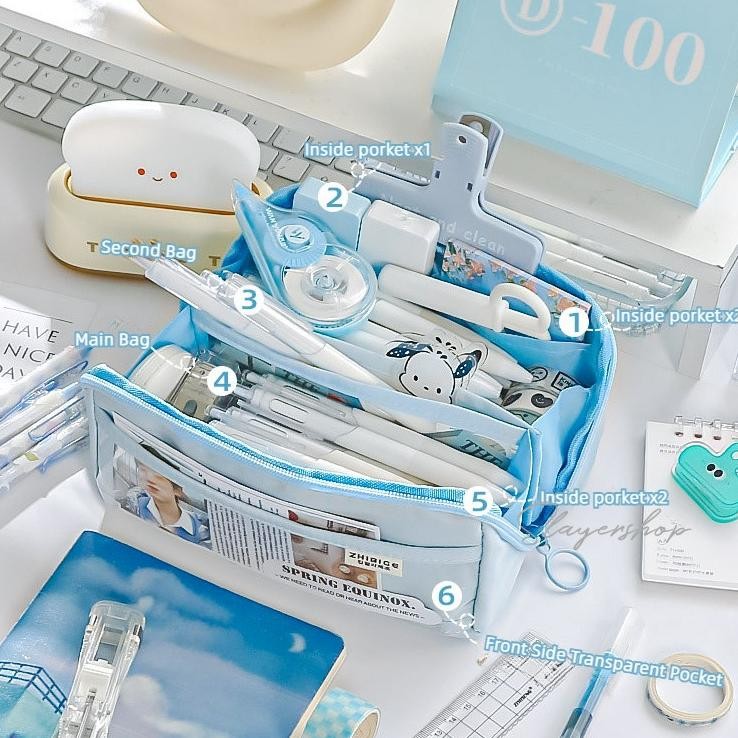 

We-12 Tempat Pensil Kanvas Berlapis Kapasitas Besar Organizer Alat Tulis Serbaguna Warna Pastel