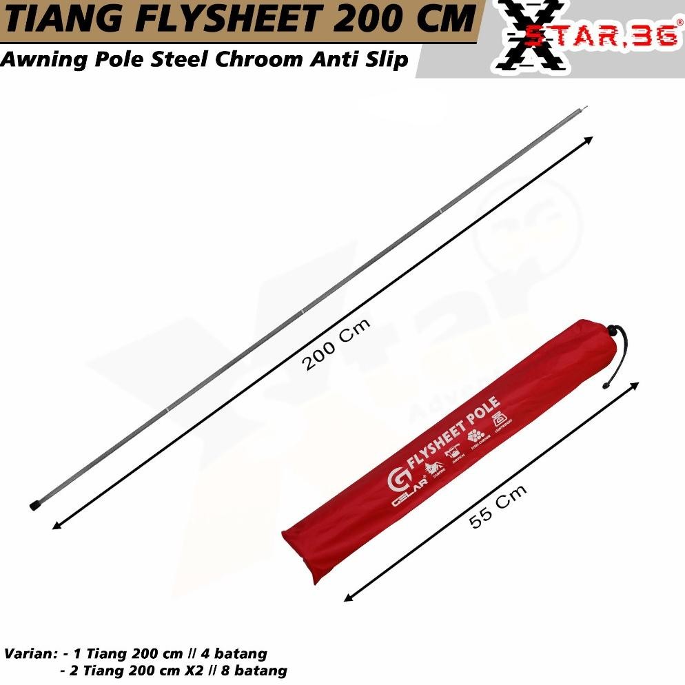 Terbaru Tiang Flysheet Steel Chroom Tiang Flysheet Outdoor Camping 200 Cm Anti Slip Kuat Dan Kokoh